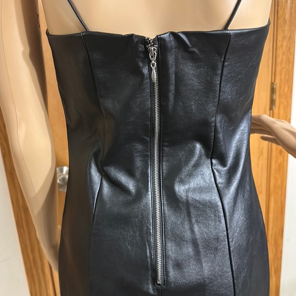 Black Faux Leather Bodycon Mini Dress with Silver Exposed Back Zipper Sm… - Picture 6 of 12